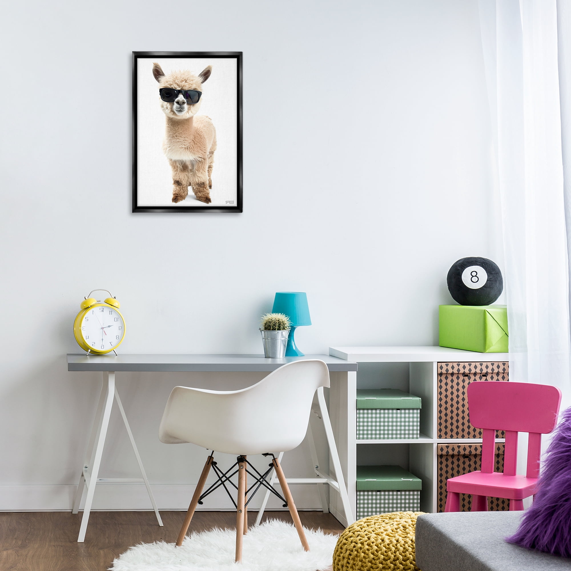 Stupell Industries Cool Alpaca & Glasses Animals & Insects Painting Black Floater Framed Art Print Wall Art, 17 x 25