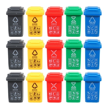 Luxshiny 15Pcs Mini Recycle Bin Assorted Color Plastic Waste Sorting Educational Tool Home Use