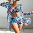 thumbnail image 2 of Wycnly Sexy Swimsuits for Women 3 Pieces Swimsuits Tie Front High Waist Tummy Control Bikini Sets with Cover Ups Cardigan Sleeveless V-Neck Floral Print Swimwears Blue L Clearance Clothes, 2 of 5
