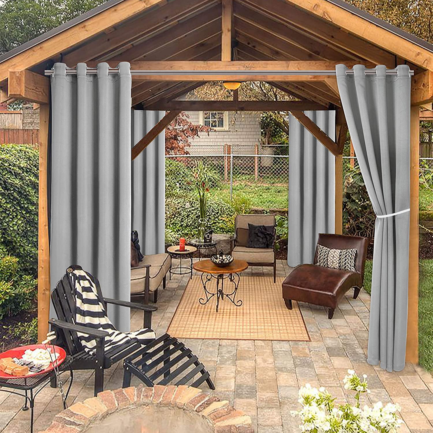 Tan Thermal Insulated Porch 52x84 Inch Pergola Cabana Hosonson 2 Panels Waterproof Outdoor Curtains for Patio Sun Blocking Blackout Curtains for Bedroom Drapes for Living Room 