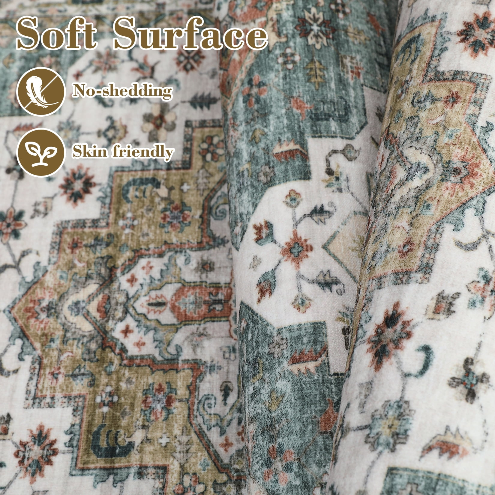 Hasoo Area Rug 5' x 7' Rugs for Living Room Washable Rugs Vintage Distressed Indoor Rug Carpet Soft Lightweight Foldable Nonslip Rug Light Green