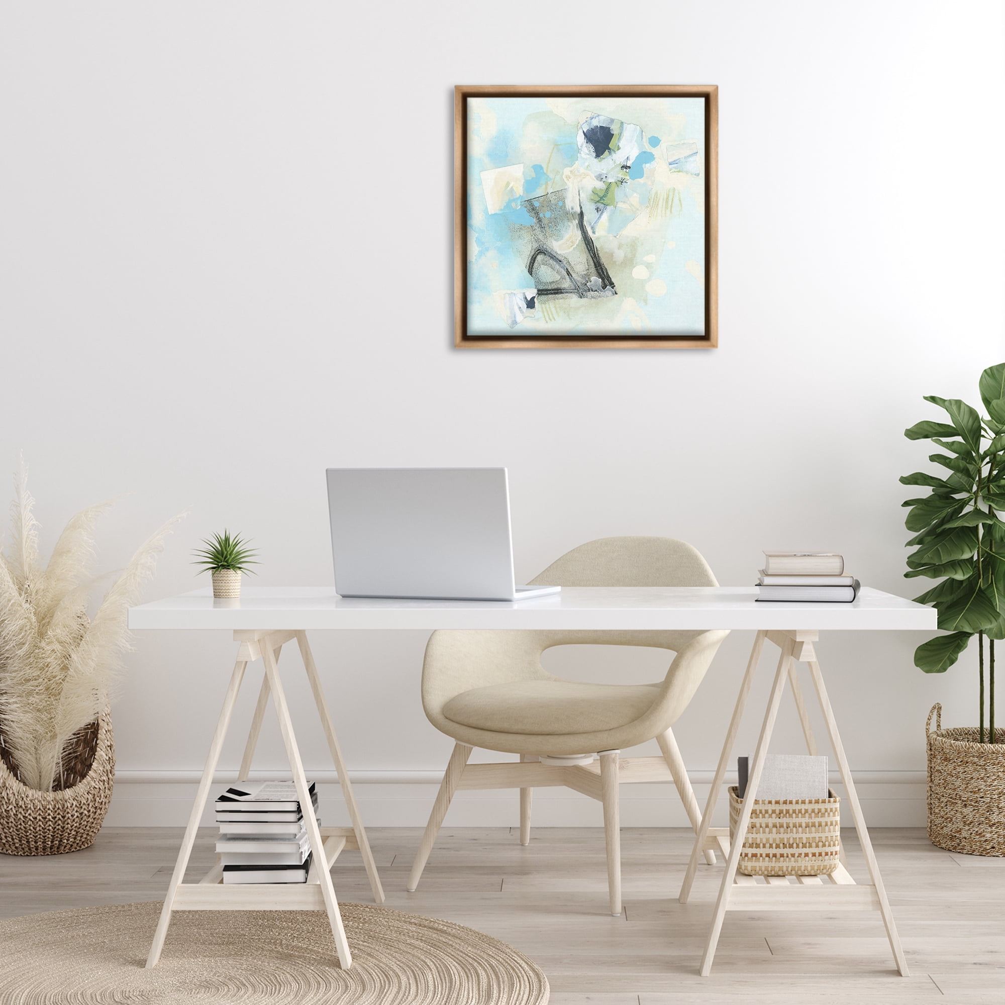 Stupell Industries Blue & Grey Abstract Abstract Painting Brown Floater Framed Canvas Art Print Wall Art, 25 x 25