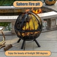 thumbnail image 2 of 35 Inch Wood Burning Fire Pit with BBQ Grill, Heavy Duty Fire Pits Ball for Outside with Spark Screen & Removable Ash Pan, Outdoor firepit & Fireplace for Bonfire in Garden, Yard, 2 of 7