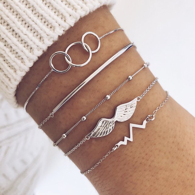 WUKALO-Pulseras de Ángel con borla de Color dorado bohemio para mujer, joyería Bohemia, conjunto de pulsera con cuentas de cadena de mano de perlas geométricas