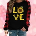 thumbnail image 1 of Qertyioot T-shirt de la Saint-Valentin pour Femme, Chemise à Manches Longues à Col Rond Décontractée à Manches Raglan à Carreaux, Chemise Ample Imprimée à Manches Longues, Chemise à Manches Longues à Col Rond/chemise, 1 of 8