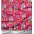 thumbnail image 1 of Soimoi Pink polyester Crepe Fabric Bottle Vase & Strawberry Fruits Printed Craft Fabric by the Yard 42 Inch Wide, 1 of 3