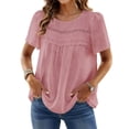 thumbnail image 3 of UVN Summer Womens Chiffon Blouses Short Sleeve Crew Neck Shirts for Women Boho Lace Casual Tops, 3 of 9