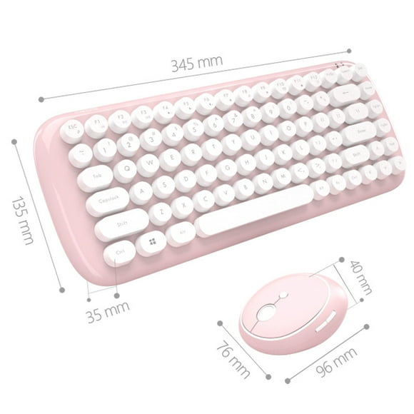 Wireless 2.4 GHz Cute Keyboard and Mouse Combo, Retro Round Key Caps, UK Layout, Pastel Pink