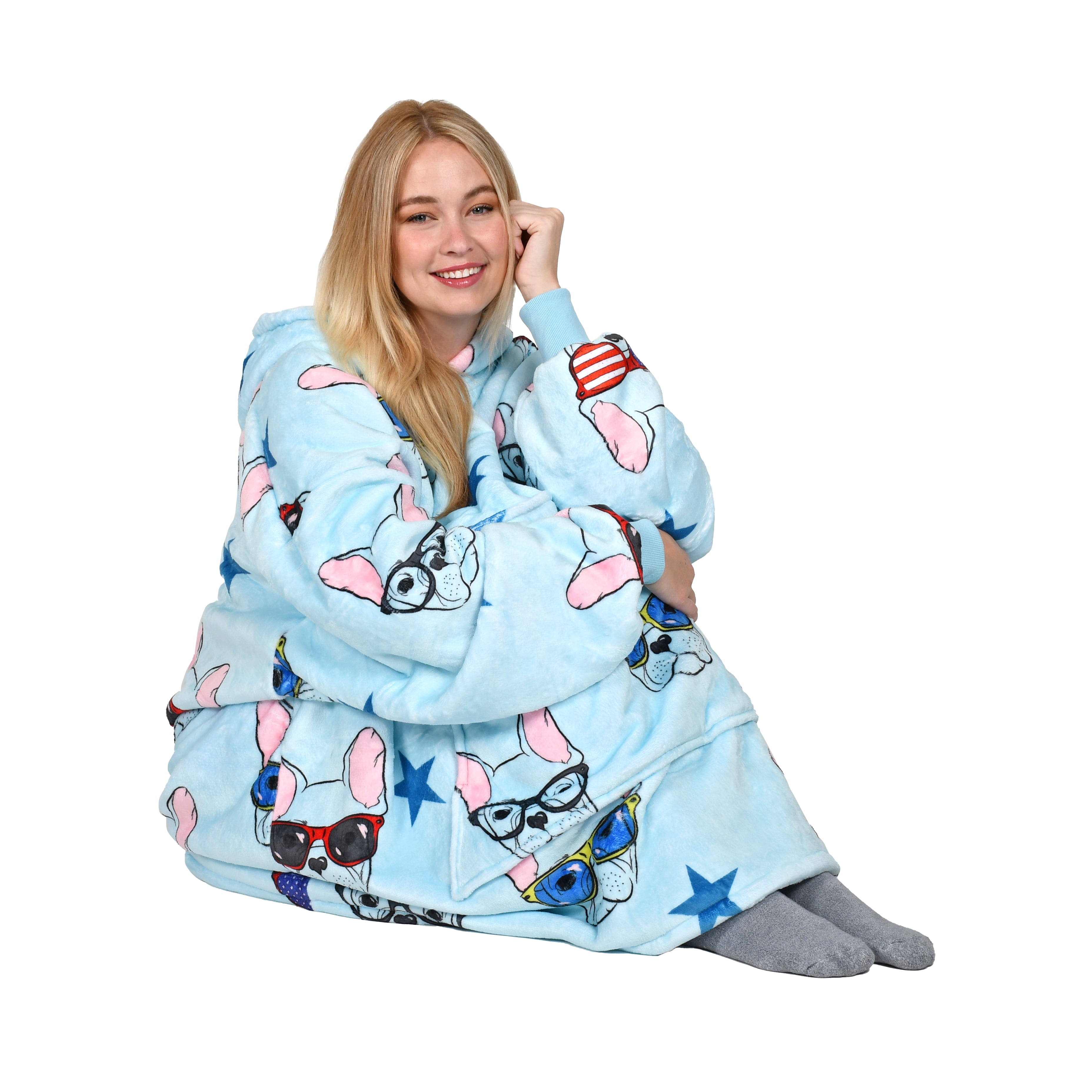Catalonia Oversized Wearable Blanket Hoodie Sweatshirt, Comfortable Sherpa Lounging Pullover for Adults Men Women Teenagers Wife Girlfriend Gift
