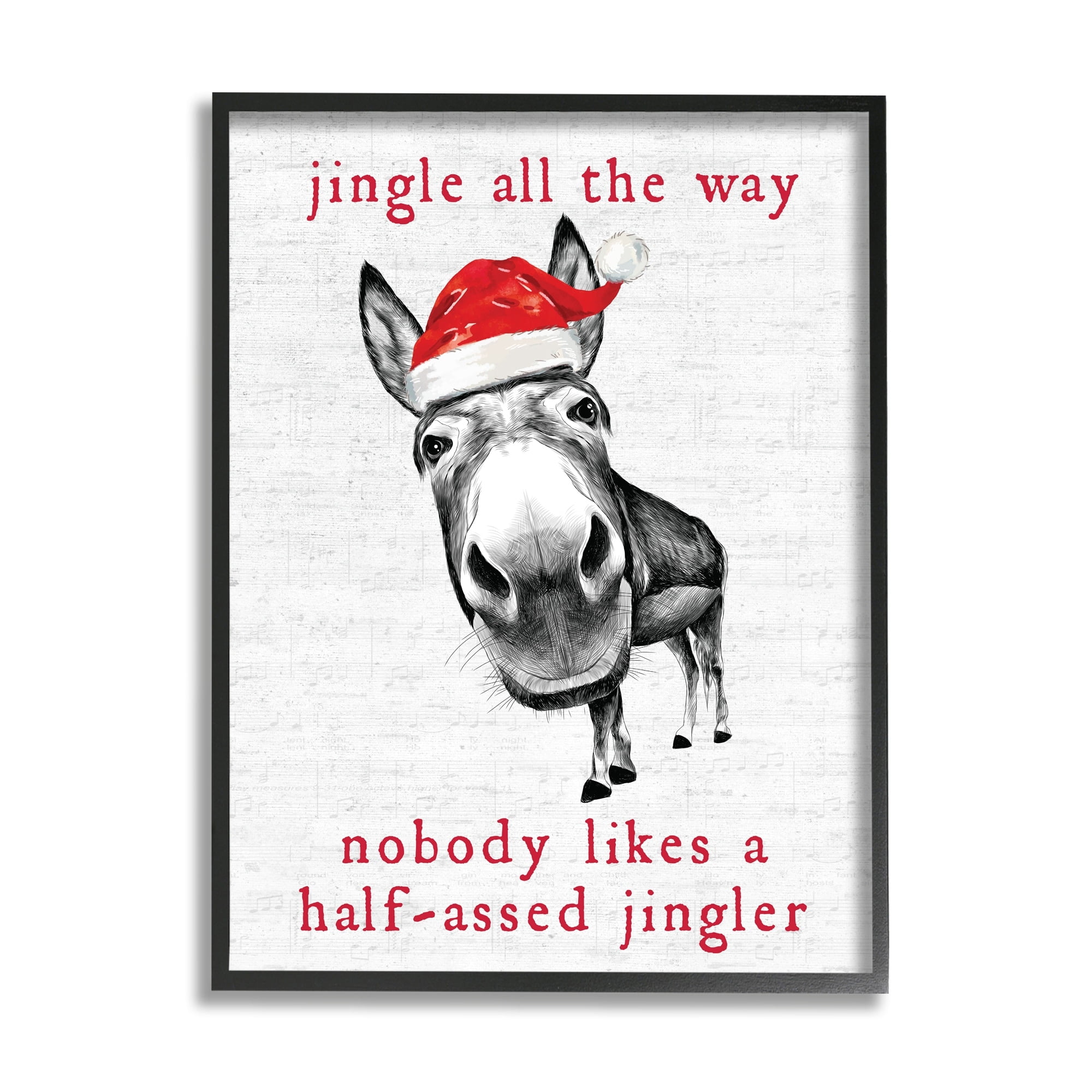 Stupell Industries Jingle All the Way Quote Sassy Christmas Donkey Holiday Painting Black Framed Art Print Wall Art, 16 x 20