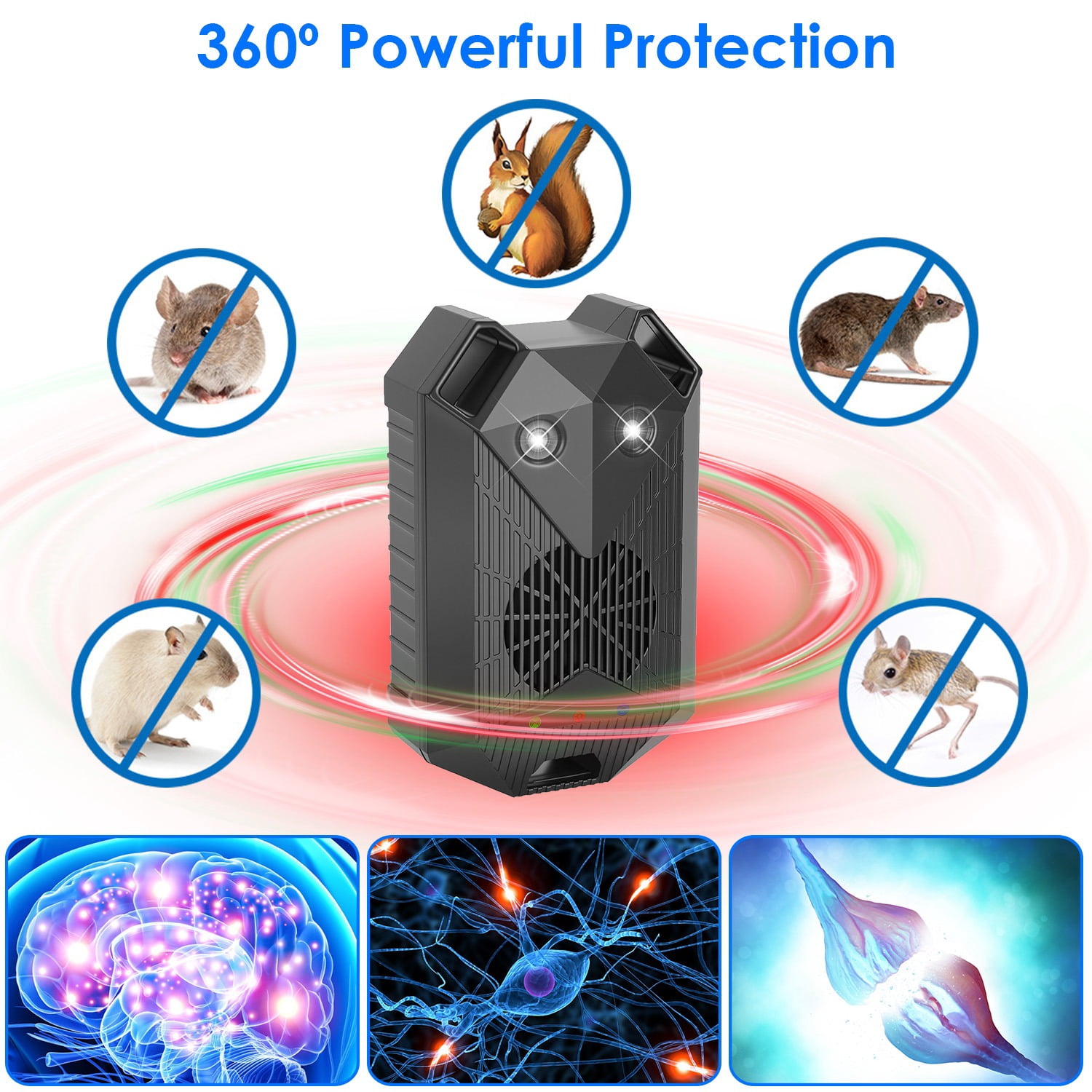 Zorpupoa 2 Pack Ultrasonic Pest Repeller, Under Hood  with Strobe Light 3 Power Supplies for Car Garage Basement