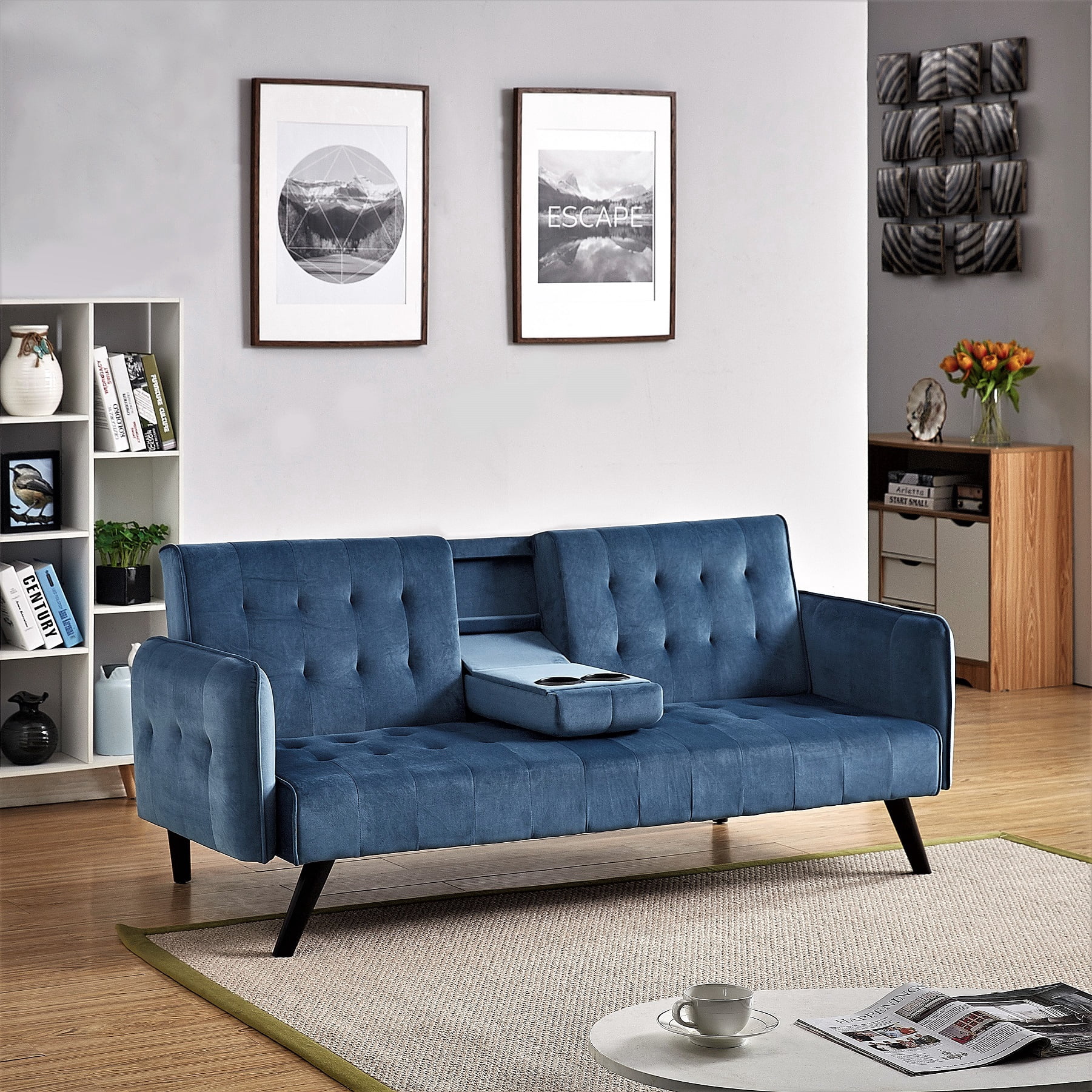 US Pride Furniture Beniamino 78'' Velvet Square Arm Sleeper, Twin Size
