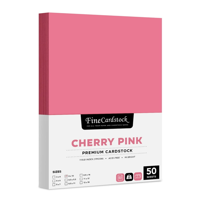 110lb Index Cherry Pink Card stock - 50 Sheets per Pack (8 x 10)