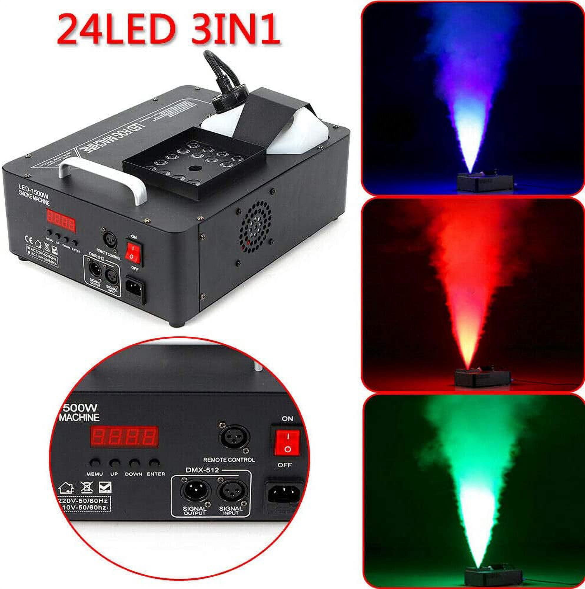 FETCOI 1500W 24 RGB LED Fog Machine 3in1DMX Vertical Spray Wireless Stage Light Fogger