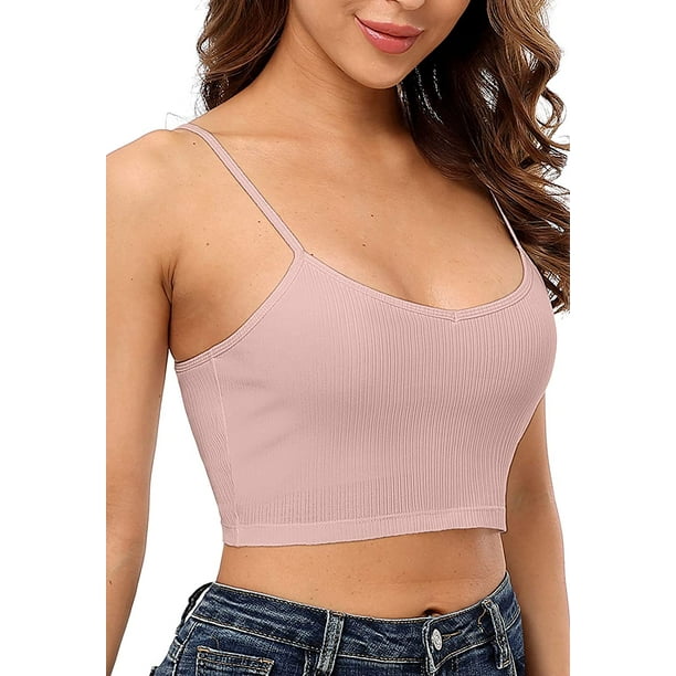 Women's Ribbed Cami Crop Tops Cropped Camisole with Built in Bra Tank Top