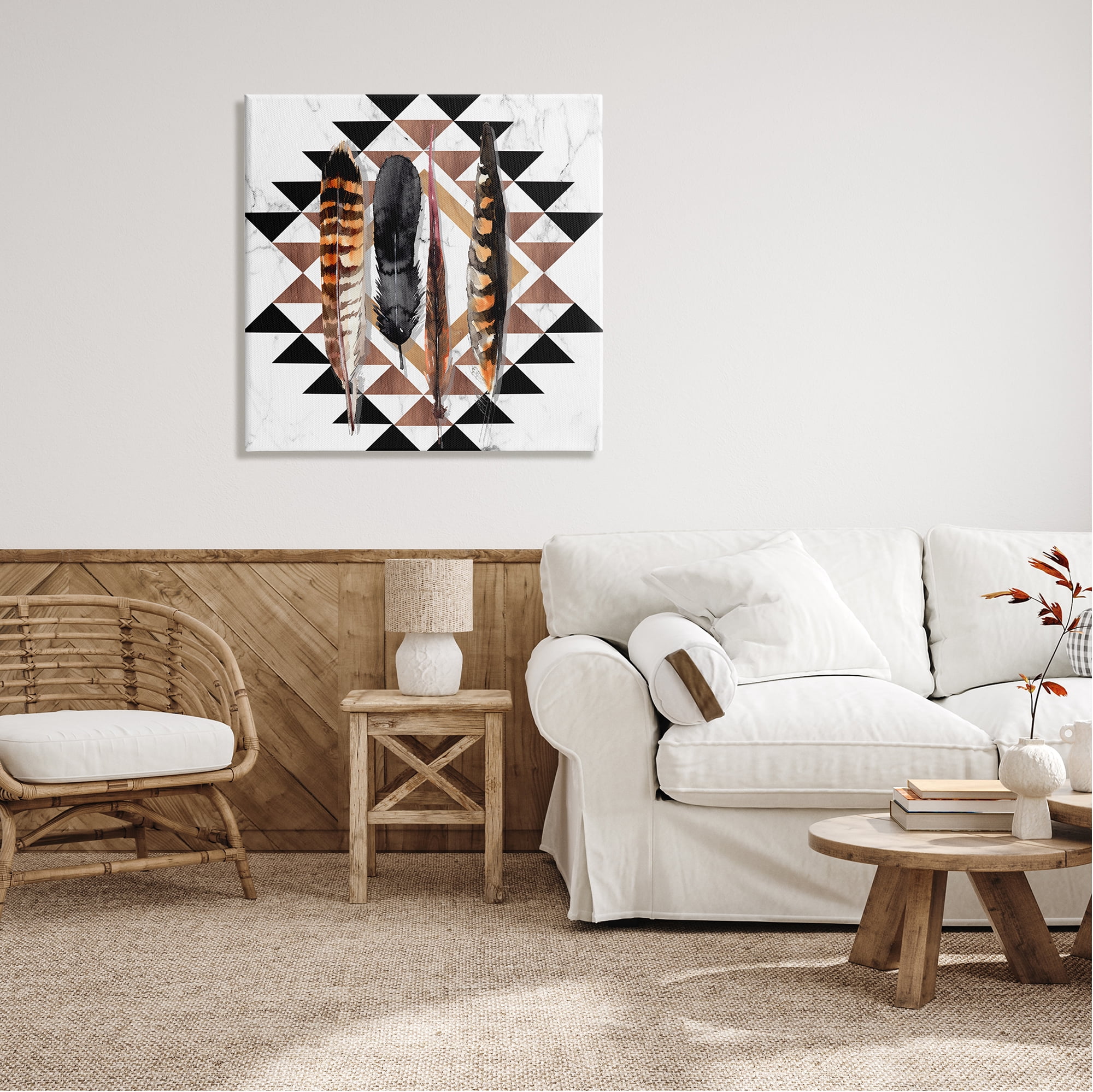 Stupell Industries Boho Feathers on Geometric Animals & Insects Painting Gallery Wrapped Canvas Print Wall Art, 30 x 30