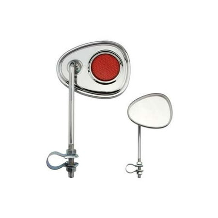 Red Beach Cruiser - V Mirror Chrome Red Reflectors. Bike mirror, bicycle mirror for lowrider , beach cruiser, chopper, limo, stretch bike, bmx
