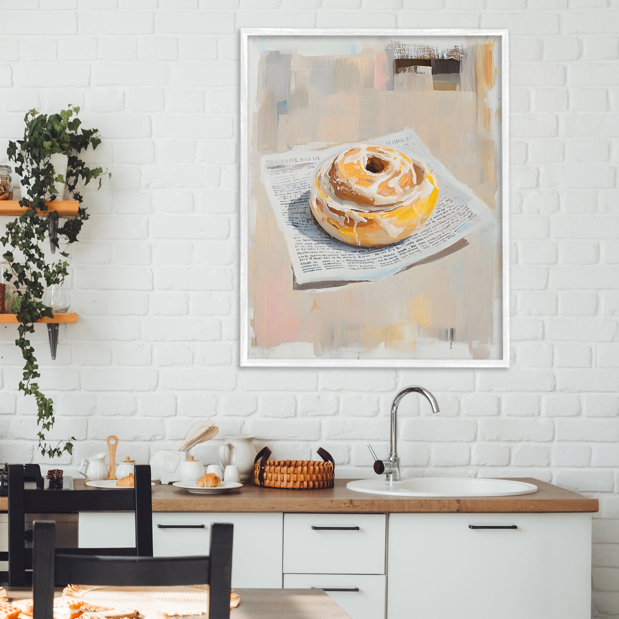 Stupell Industries Cinnamon Roll & Morning Paper White Framed Giclee Art, design by The Prints Vibe