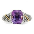 thumbnail image 5 of 14K Two-Tone Gold Ring Band Gemstone Yellow Amethyst Cushion Purple Diamond Round, 5 of 6
