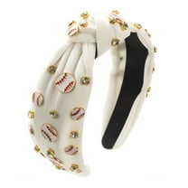 Tao Tao Baseball Knotted Headband For Women Sparkle Crystal Baseball Charm Headband Game Day Top Knot Hairband Accessories Gift For Sports Fans White Free Size