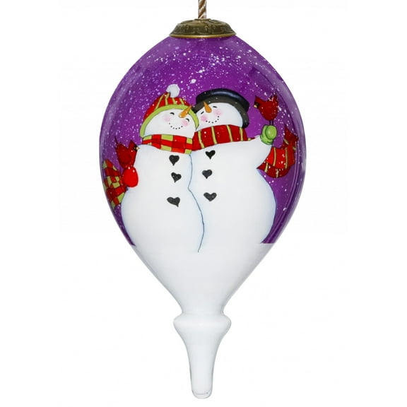 Amore Snowmen Hand Painted Mouth Blown Glass Ornament
