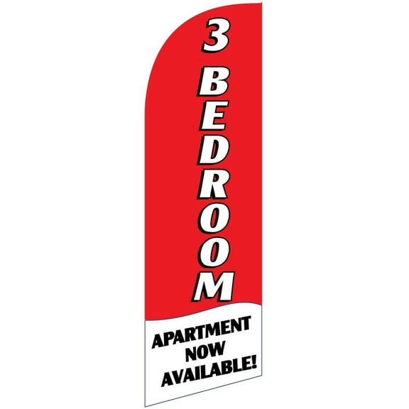 Real Estate 3 Bedroom Apartment Available Feather Banner Flag Sign with Flag Pole, Ground Stake, and Travel Bag