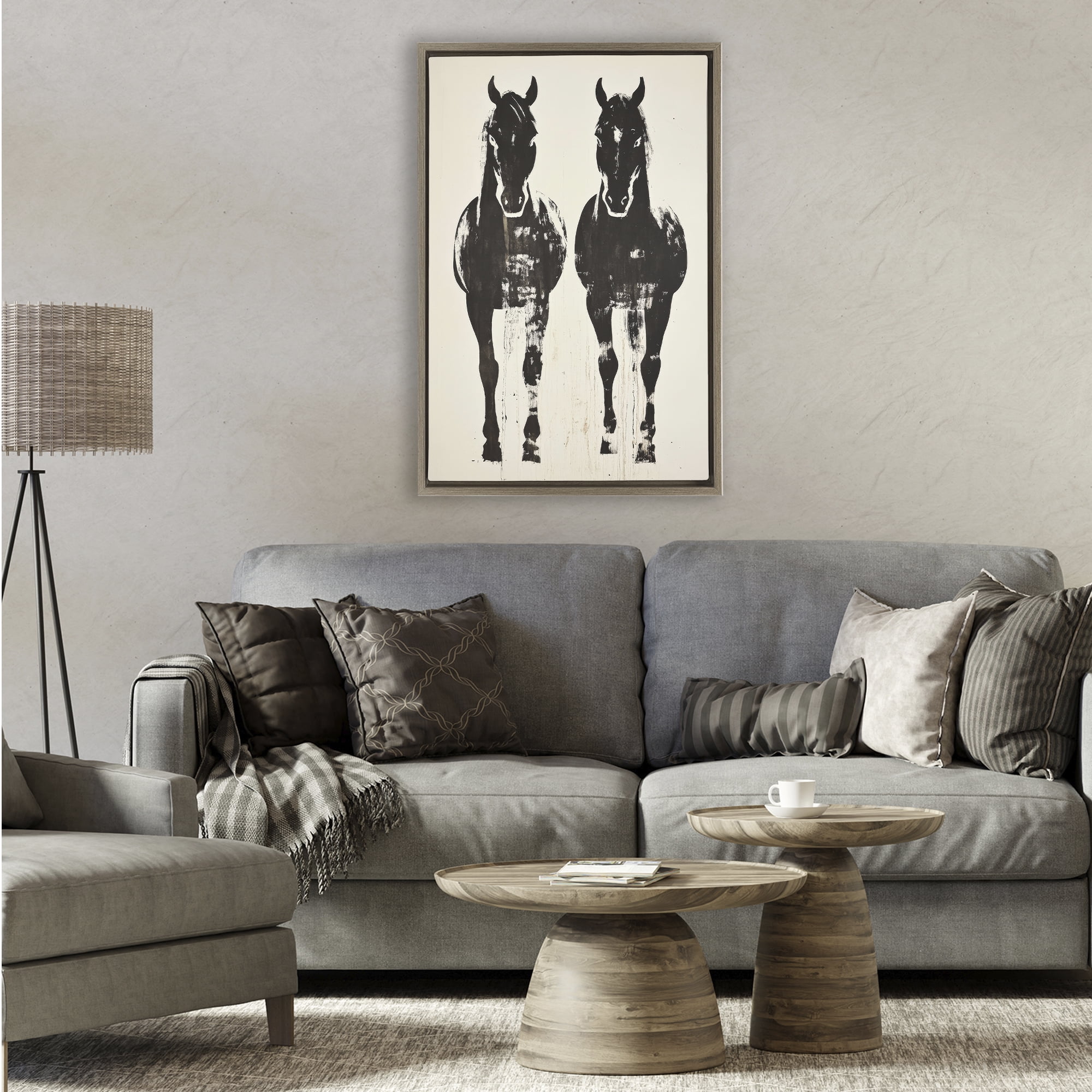 Stupell Industries Silhouetted Horse Couple Brown Framed Floater Canvas Wall Art, design by Petal Prints Design