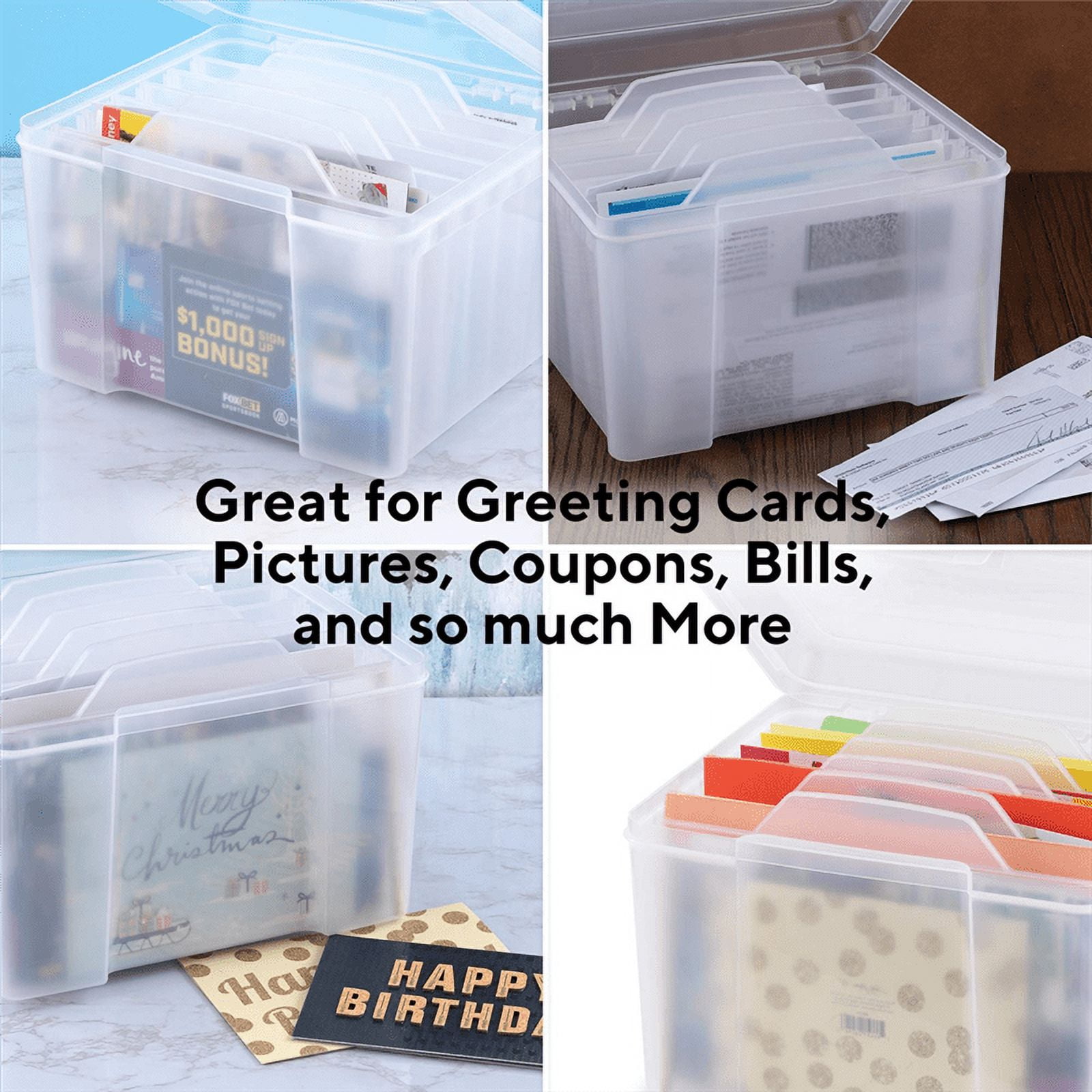 Greeting Card Organizer & Storage Box with 6 Adjustable Dividers for Holiday Birthday Get Well Cards Photos, Crafts .