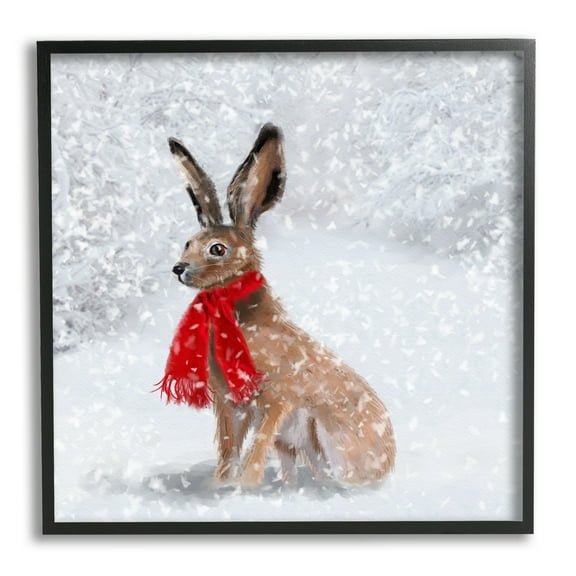 Stupell Industries Winter Rabbit Scarf Landscape Holiday Painting Black Framed Art Print Wall Art