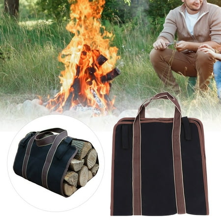 

Tebru Firewood Log Carrier Black 600D Oxford Cloth Firewood Carrier Log Wood Storage Bag for Fireplace Outdoor Logging Firewood Bag