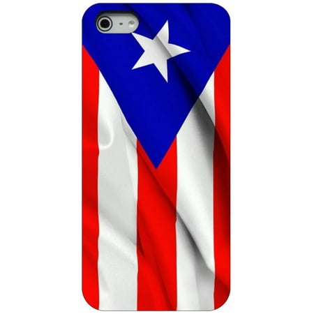 CUSTOM Black Hard Plastic Snap-On Case for Apple iPhone 5 / 5S / SE - Red White Blue Puerto Rico