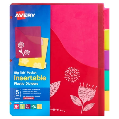 Avery(R) Big Tab(TM) Insertable Plastic Dividers with Pockets 07712, 5 ...