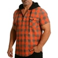 thumbnail image 2 of Ixbnca Men's Short Sleeve Plaid Hoodies Short Sleeve Mens Button V Neck Hooded T Shirts with Pocket, 2 of 7