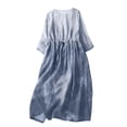 thumbnail image 4 of Puntoco Vestido Casual De Mujer De Color Sólido Suelto De Algodón Y Lino Plisado Con Cordones De Manga Corta Y Cuello Redondo Azul Xl,Regalos Para Mujer Joven, 4 of 9