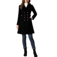thumbnail image 2 of INSPIRE CHIC Double Breasted Winter Coat for Women Flat Collar Belted Pockets L Black, 2 of 5