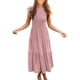 thumbnail image 4 of VISgogo Vestido de verano de color sólido para mujer, cuello redondo, manga corta con mosca, falda plisada en el pecho, falda para pastel VISgogo  moda, 4 of 6
