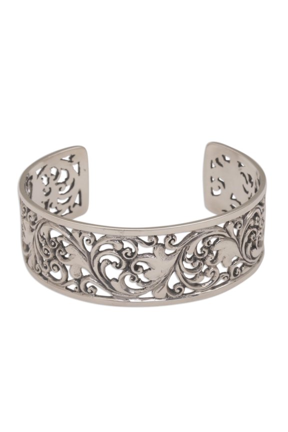 Sterling silver cuff bracelet, 'Undergrowth'