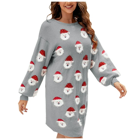 TTUHYWXI Christmas Long Sweaters for Women Cute Fuzzy Funny Wintertime and Holiday Parties Knitted Pullover Sweater (Grey, L)