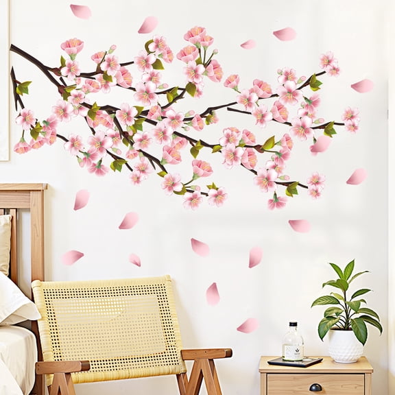 Wall Decals Pink Floral Stickers 15.7x19.6 inch Vinyl Peel and Stick Removable Wall Art Decor for Living Room Bedroom