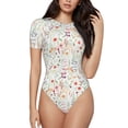thumbnail image 1 of Bingfone Combinaison à Col Rond pour Femmes, Motif Aquarelle Fleurs Sauvages, Manches Courtes à Boutons-Pression, Adaptée pour Fête, Sport, Usage Quotidien-Moyen, 1 of 7