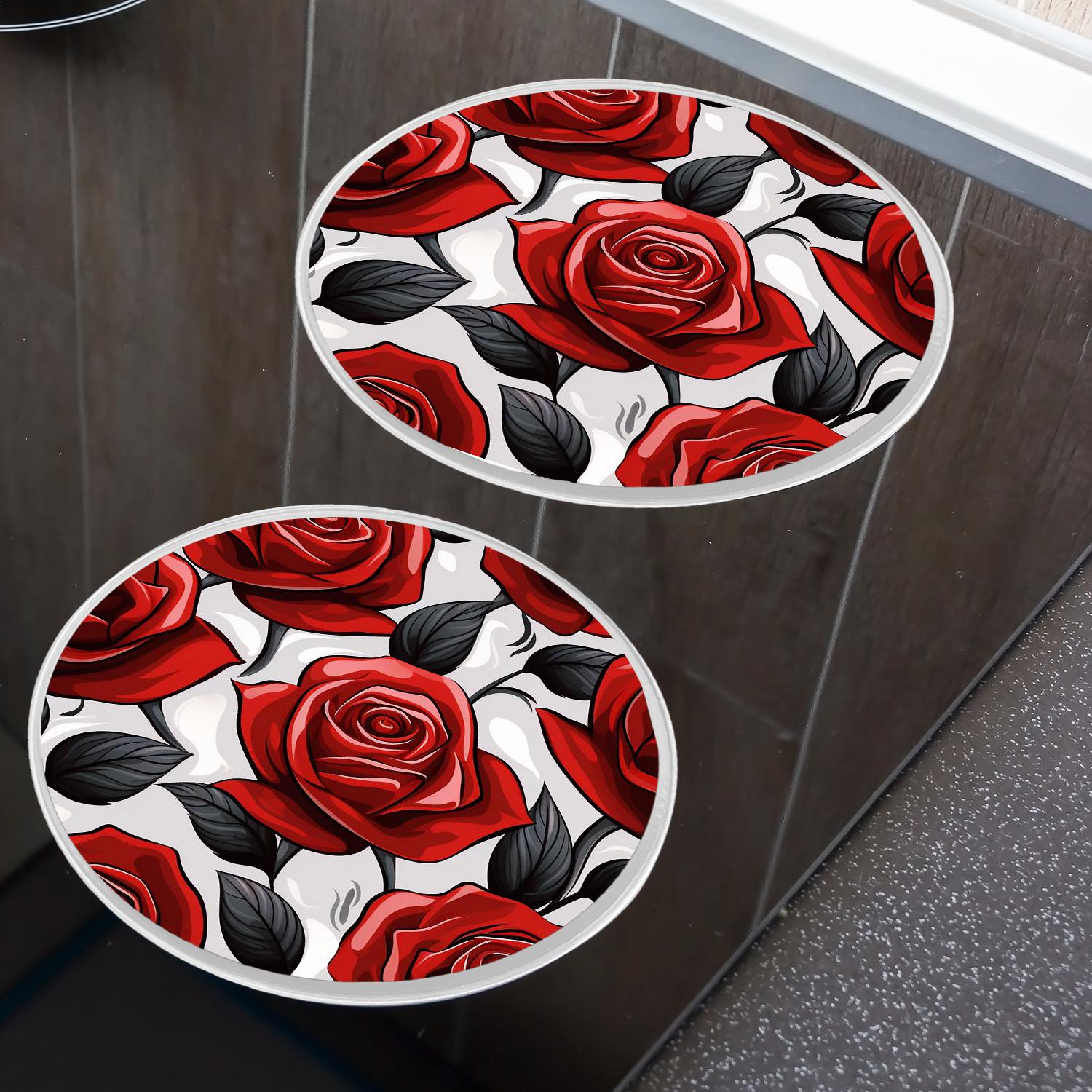 Round Stove Burner Covers 4 Pcs for Home Decor Cooktop Decorative ,Red Rose Flowers colorful, Metal Round Stove Burner Covers 8Inch And 10Inch