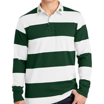 Men's Irish Shamrock Collar Long Sleeve Rugby Shirt, Medium Forest Green/White