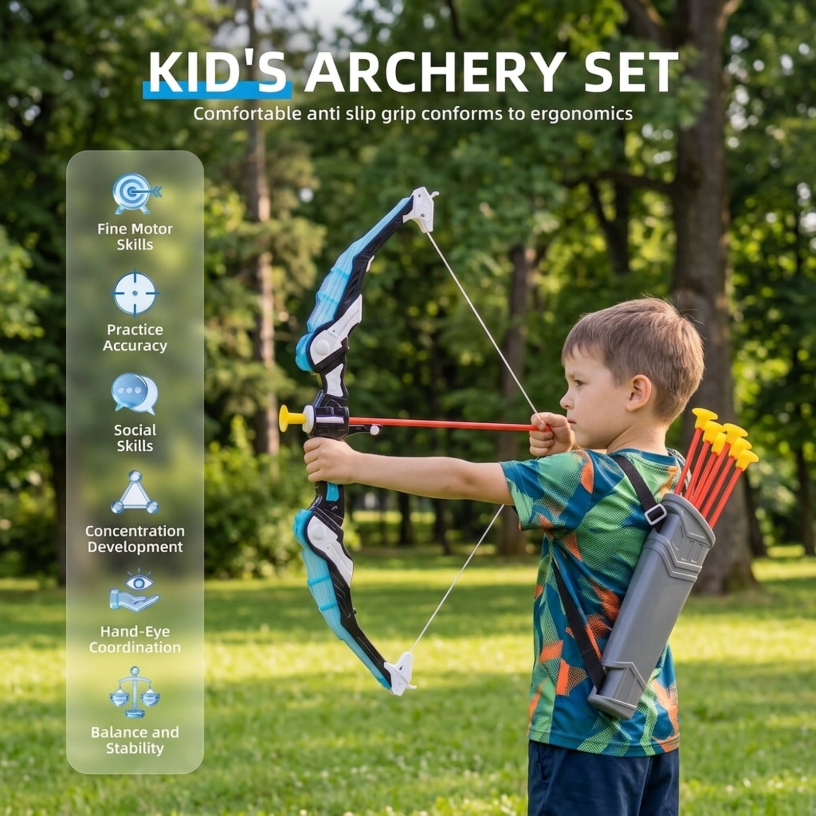 Fenbeli Light-Up Bow and Arrow Set with 2 LED Bows, 20 Suction-Cup Arrows, Standing Target and 2 Quivers