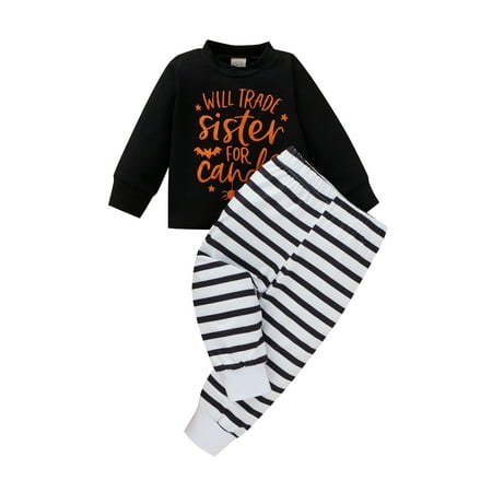 

Nituyy 2Pcs Infant Halloween OutfitsLetter Print Pullover Striped Pants