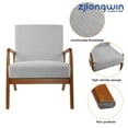 thumbnail image 3 of Accent Chair Fabric Upholstery Light Grey Armchair with Wooden Frame, for Living Room Bedroom, 3 of 8
