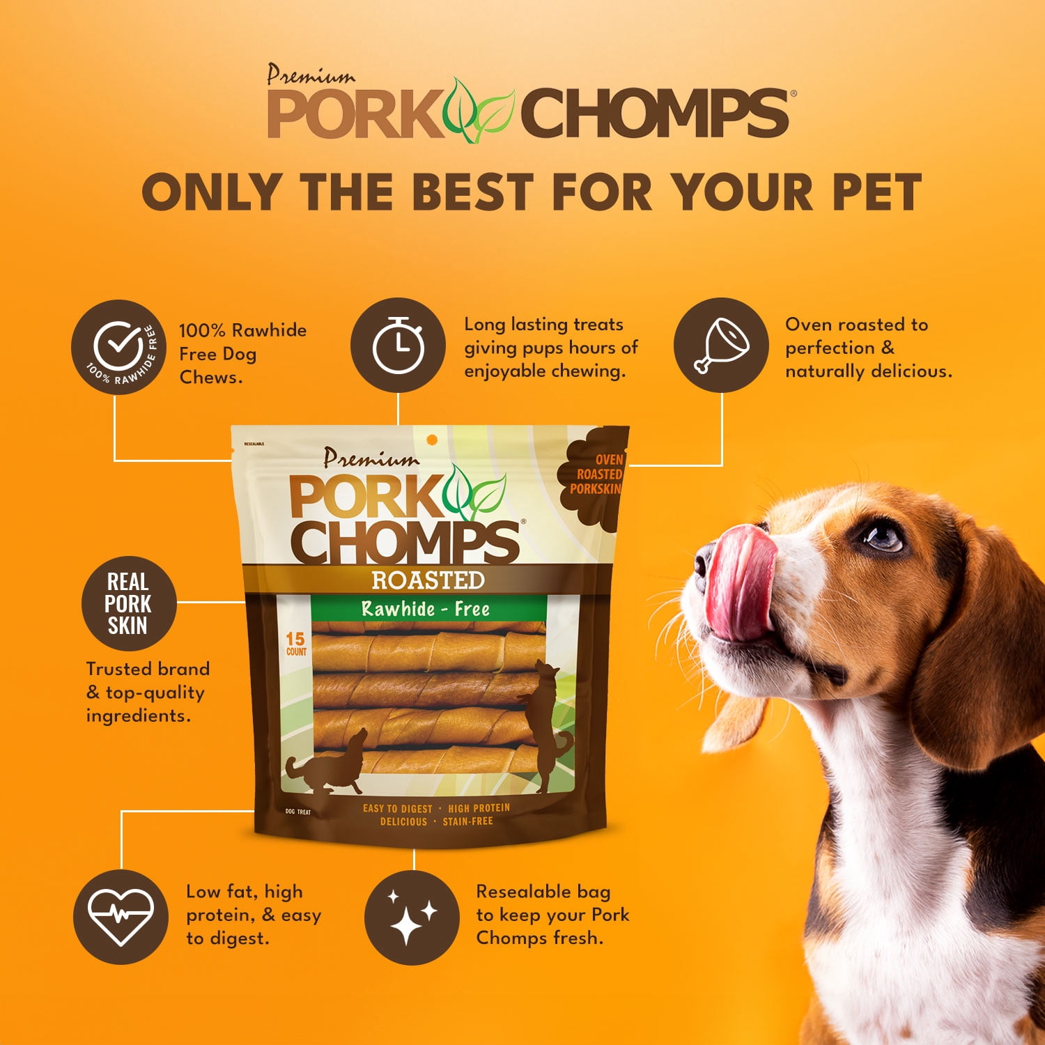 (2 pack) Pork Chomps Premium Rawhide-Free Roasted Pork Twists Dog Chews, 6 Inch, 15 Count