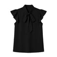 thumbnail image 5 of Karymi Blouses for Women Bow Tie Stand Collar Blouse, Ruffle Short Sleeve Chiffon Tank Top, Elegant Slim Fit Satin Shirt Short Sleeve Shirts for Women, 5 of 5