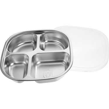 BEADCEST Rectangular Metal Plate Silver Food Separation For Restaurant Use 1 Set 7.78X7.78X1.57In