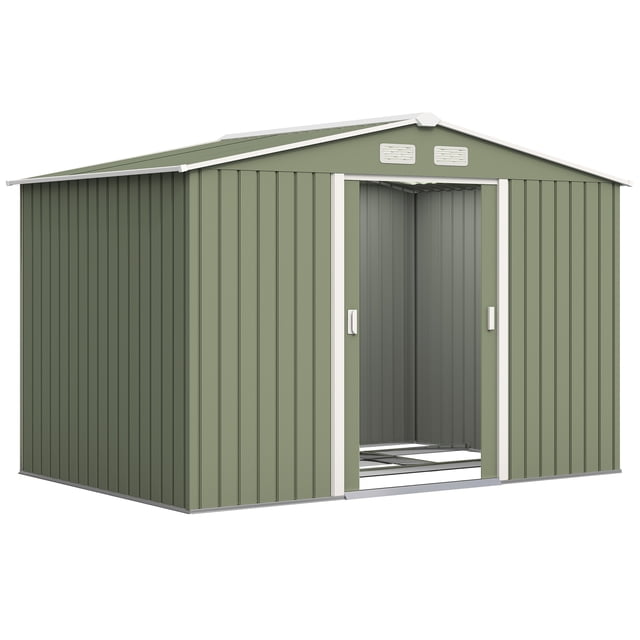 Outsunny 9.1'x 6.4' x 6.3' Garden Storage Shed w/ Steel Foundation Kit