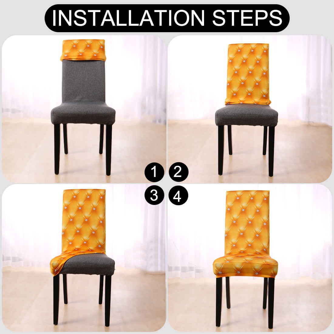 Unique Bargains Stretch Dining Chair Seat Cover Gold Tone